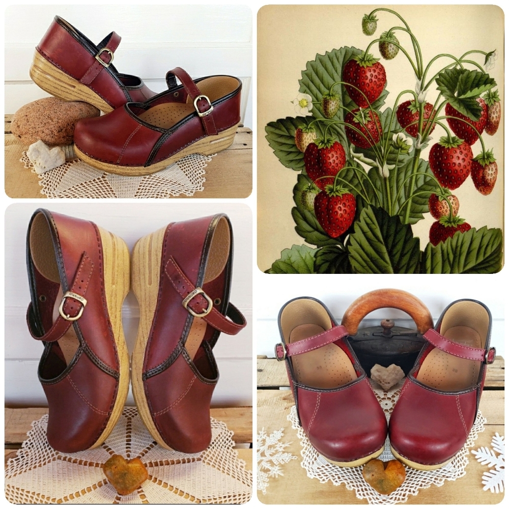 Strawberry Red Dansko Pro Clog Marcelle MaryJane Strap Buckle Boho Cottage Gypsy